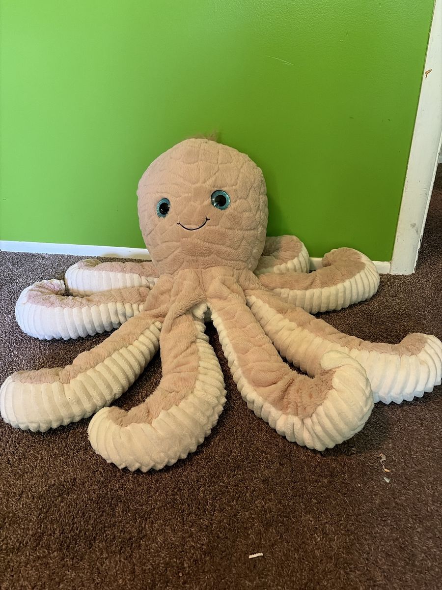 Large Stuffed Octopus Plush Toy with Blue Glitter Eyes