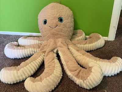 Large Stuffed Octopus Plush Toy with Blue Glitter Eyes