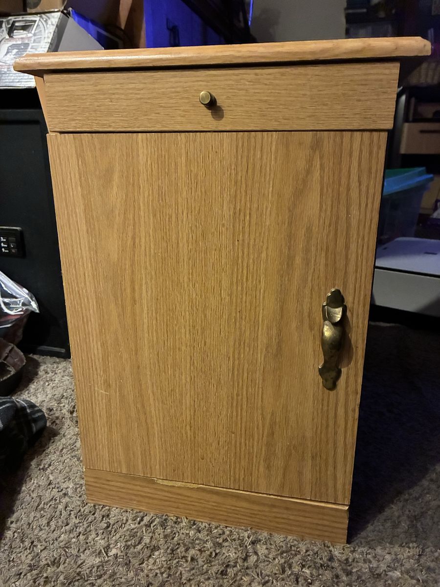 Oak Wood Finish Nightstand with Drawer and Cabinet Storage
