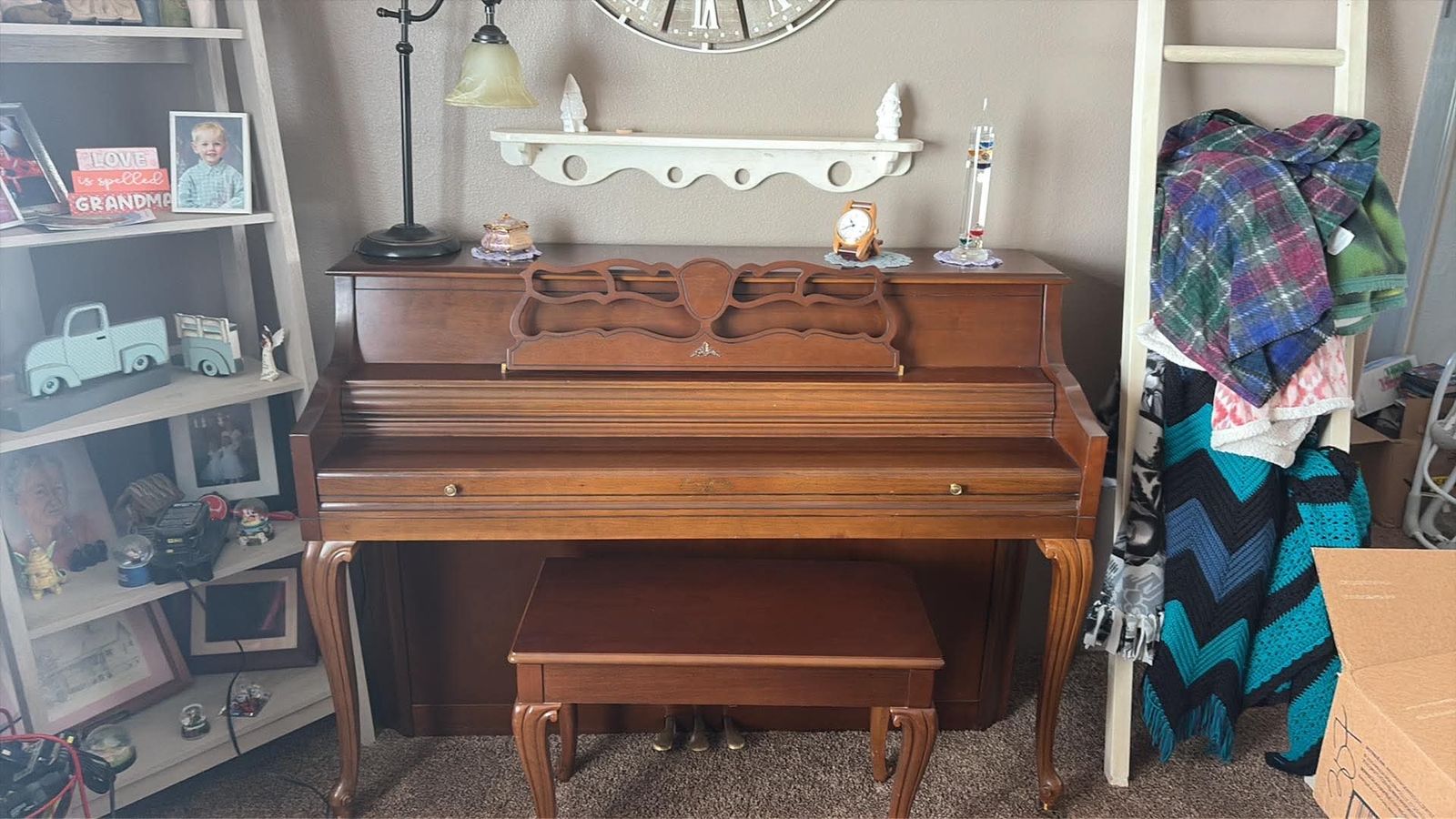 Rudolph Wurlitzer Vintage Upright Console Piano with Matching Bench - Wood Finish