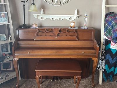 Rudolph Wurlitzer Vintage Upright Console Piano with Matching Bench - Wood Finish