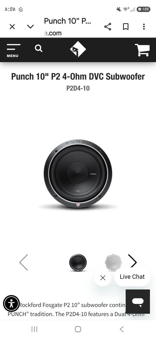Rockford Fosgate Punch P2D4-10 10" P2 4-Ohm DVC Car Subwoofer 300W RMS