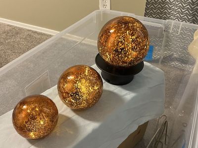 Set of 3 Amber Mercury Glass Lighted Spheres - Decorative Orbs Fall Decor
