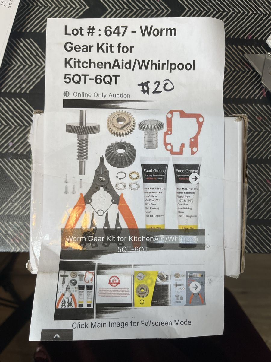 KitchenAid/Whirlpool 5QT-6QT Worm Gear Kit with Food Grease, Repair Tool Set