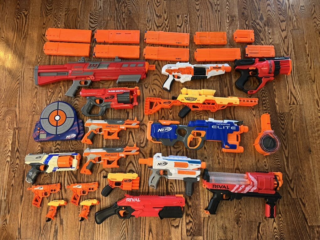 Large Lot of Nerf Guns, Rival Guns, and Darts
