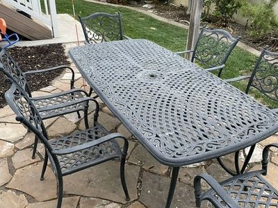 Cast Aluminum Patio Dining Set - Rectangle Table & 6 Chairs (4 Standard, 2 Swivel)