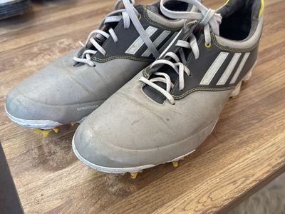 Adidas Sprintweb Golf Shoes - Men's US 9.5 - Grey & White with Yellow Accents - Good Condition