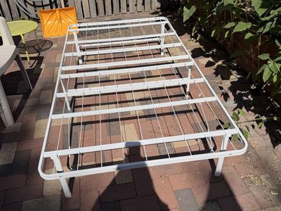 Twin Size Metal Bed Frame with Slat Support - White