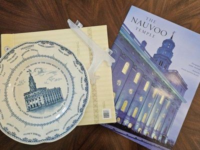 Nauvoo Temple Decorative Plate with Stand, Companion Book, and Star Magnet memorabilia bundle