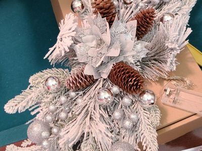3 different Flocked Christmas Swags with Pinecones & Ornaments - Gold, Silver, Red Decor
