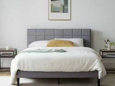 Mainstays Gray Tufted Platform Bed, Queen