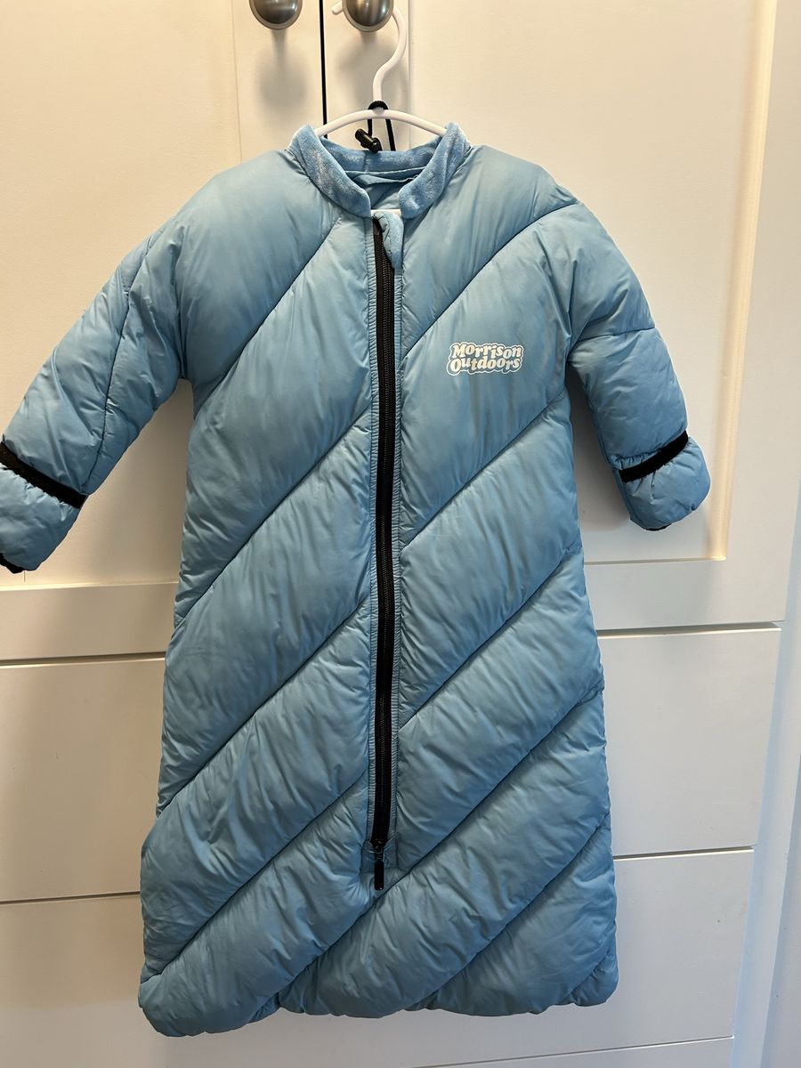 Morrison Outdoors Baby Sleeping Bag, Blue, 6-18 Months, 40-60°F, Puffy Winter Infant Wearable Blanket