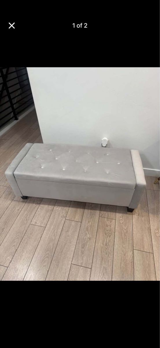 Grey Tufted Upholstered Storage Ottoman Bench with Lift-Top Lid