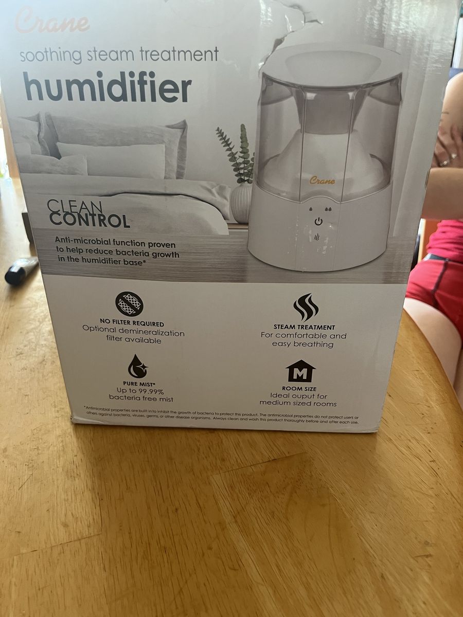 Crane Warm Mist Humidifier with Antimicrobial Clean Control, Half Gallon Tank, Auto-Off, Vapor Pad