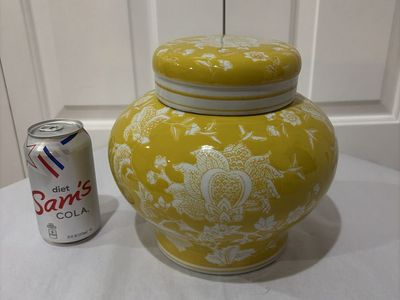 Three Hands Home Accessories Yellow White Floral Ceramic Lidded Ginger Jar