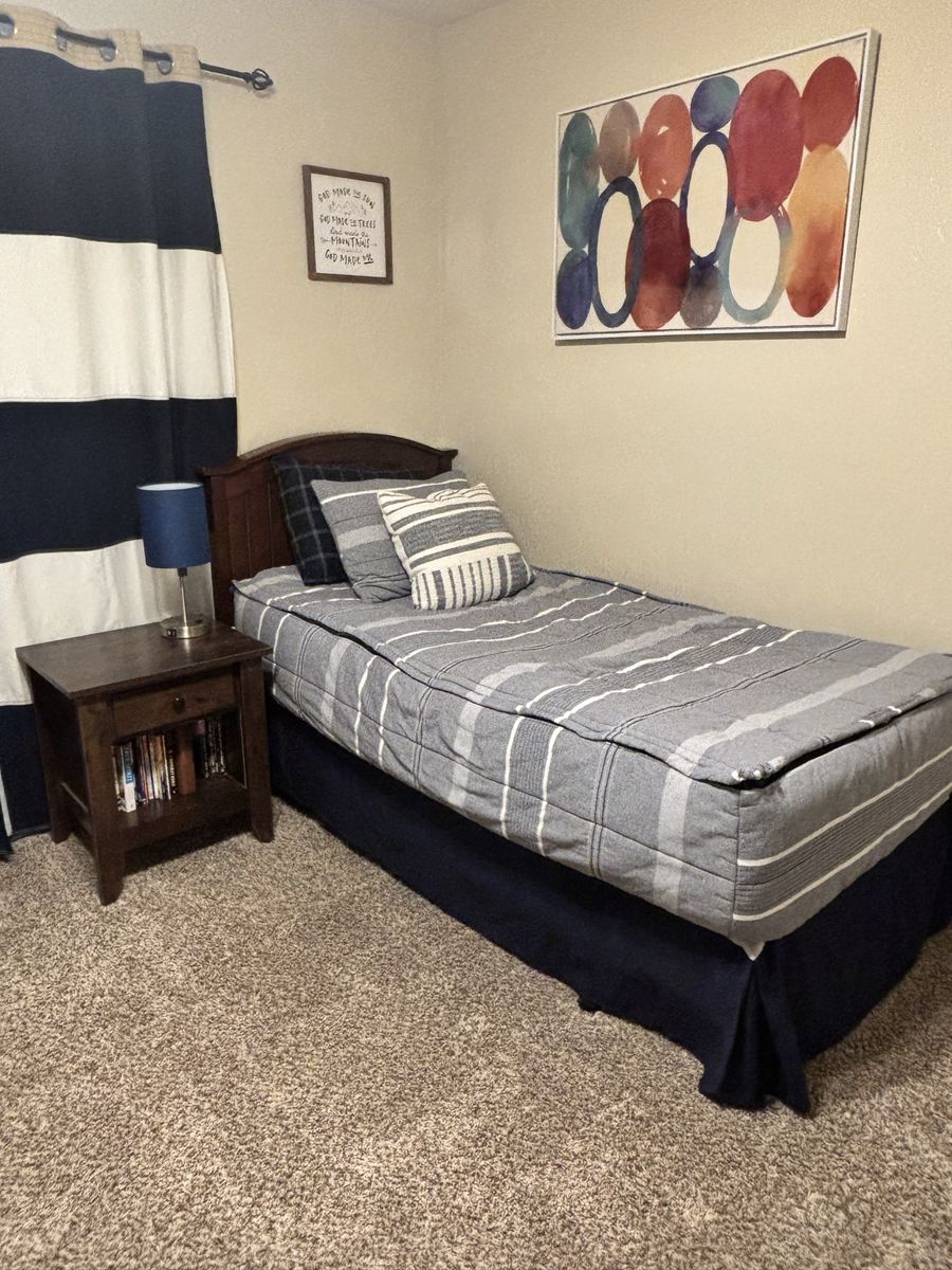 Wooden Twin Size Bed Frame with Headboard - Dark Brown Wood Slats