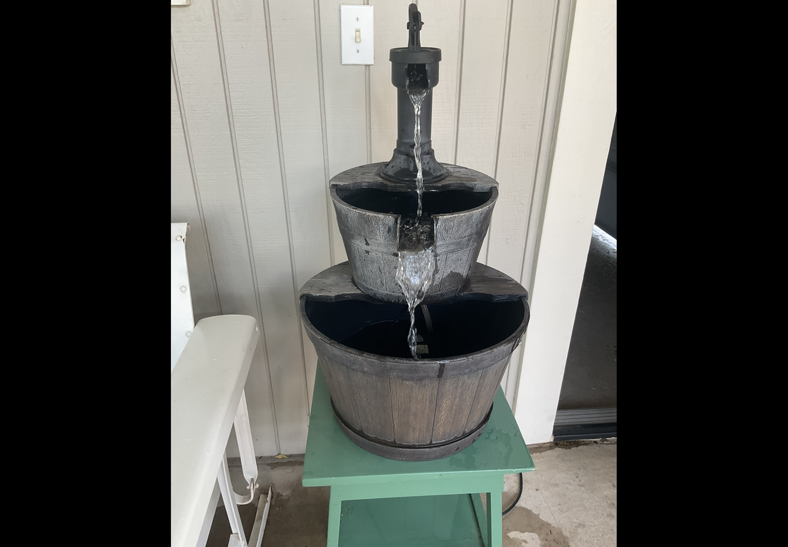 2 Tiered 28”  Plastic Barrel and Pump Water Fountain