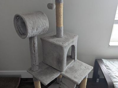 Multi-Level Cat Tree Tower - Grey Carpeted, Scratching Posts & Condo for Play & Rest