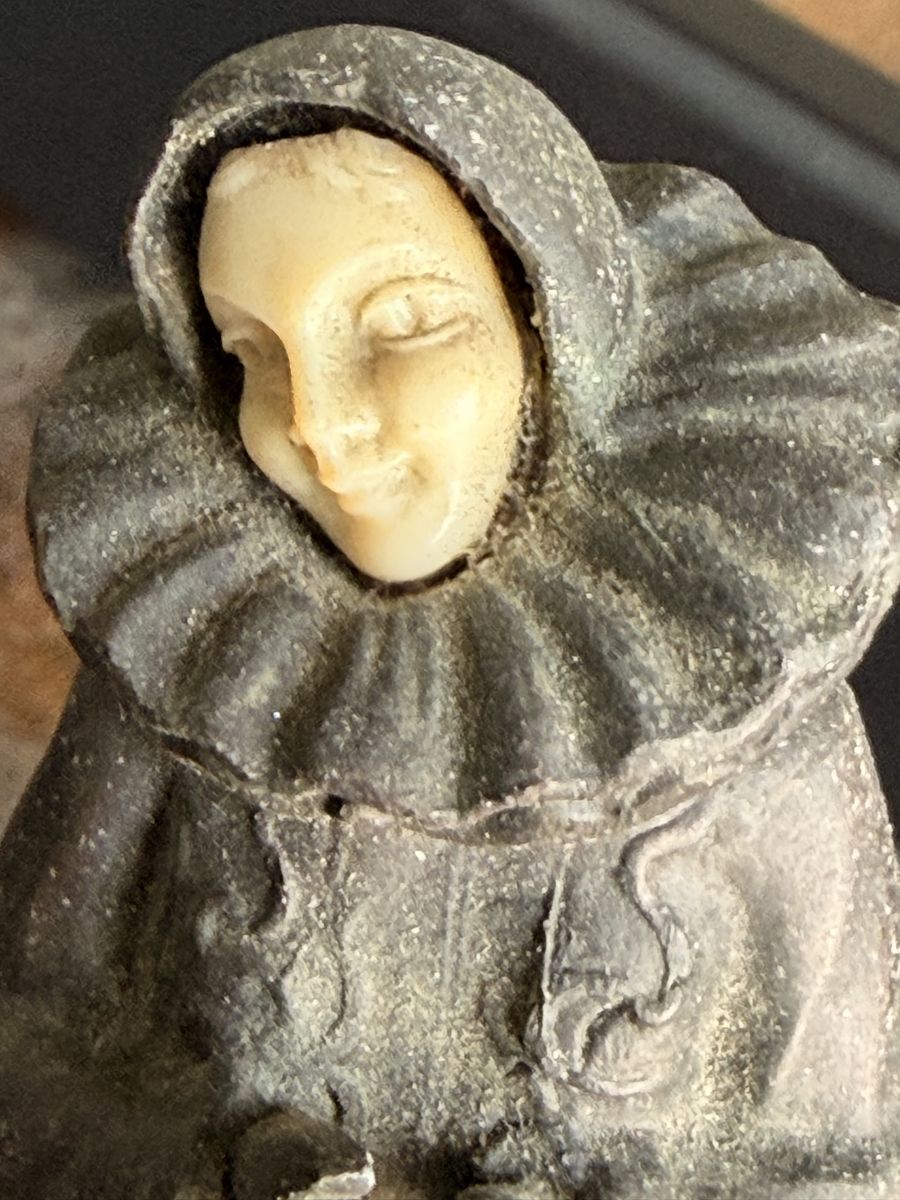 Vintage Patina Bronze & Carved Face Figurine on Marble Base - Unique Art Piece