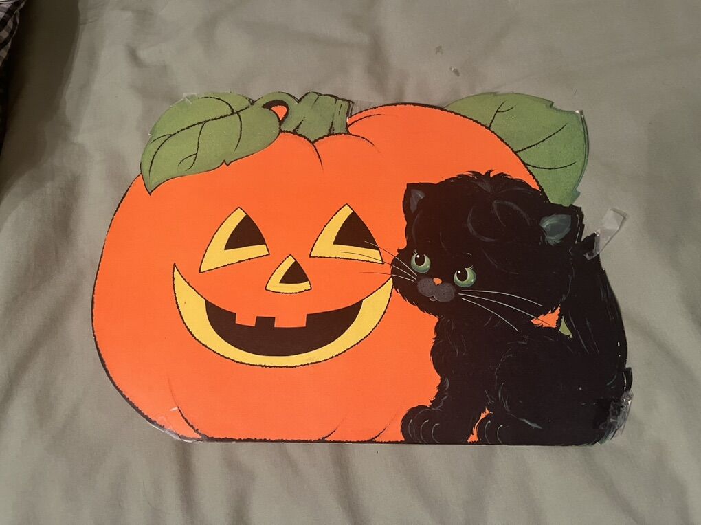 Halloween Decoration Vintage Pumpkin Cat Cutout