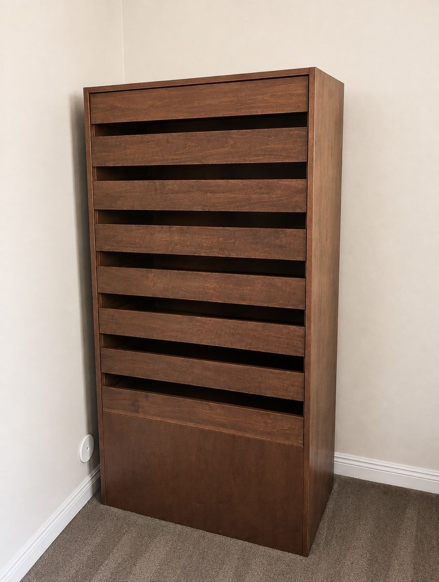 Tall Wooden Slat-Front Storage / Dresser