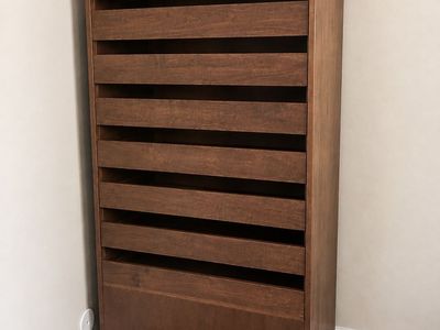Tall Wooden Slat-Front Storage / Dresser