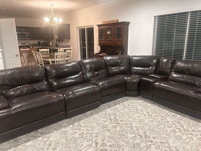 Brown Faux Leather Home Theater Sectional