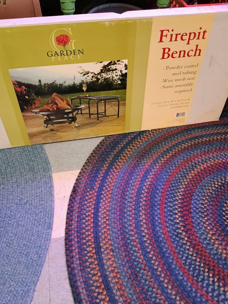 Garden Place Firepit Bench - Powder Coated Steel Tubing, Wire Mesh Seat . NEW.
