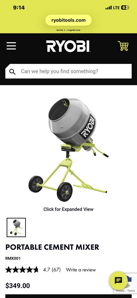 Brand New RYOBI Portable Cement Mixer
