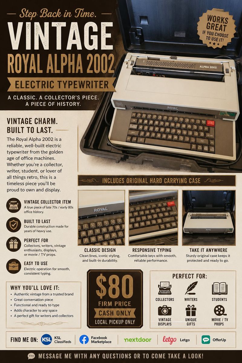 Vintage Royal Alpha 2002 Electric Typewriter