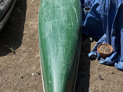 16ft Green Fiberglass Tandem Canoe with Webbed Seats