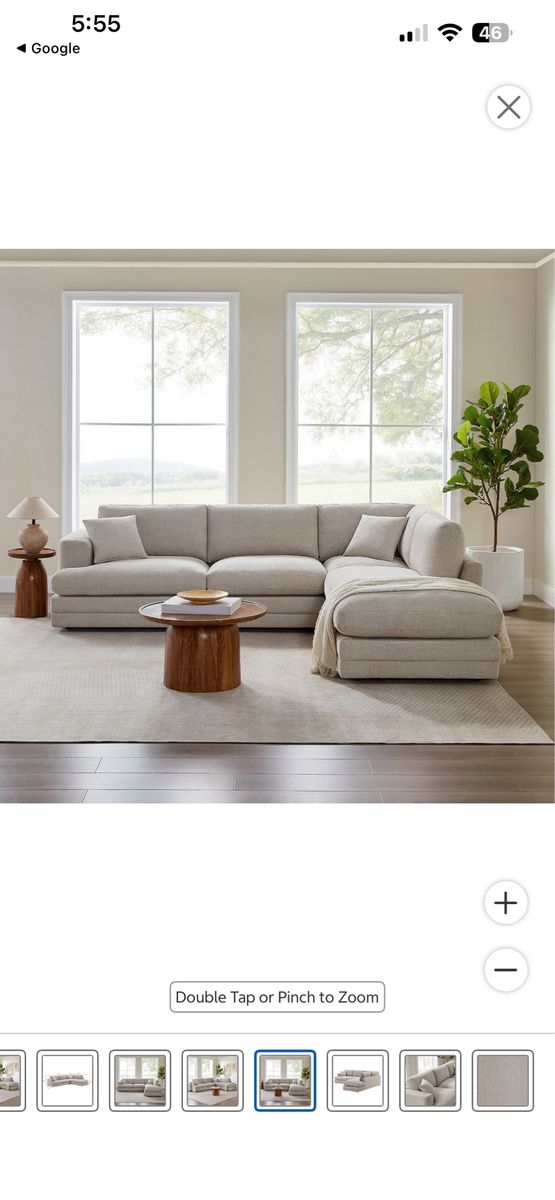 Derry Fabric Sectional, Casual, Clean-Lined Style, Reversible Back Cushions, Spacious 