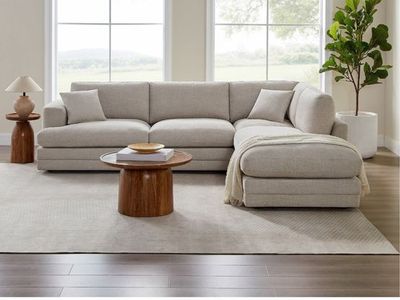 Derry Fabric Sectional, Casual, Clean-Lined Style, Reversible Back Cushions, Spacious