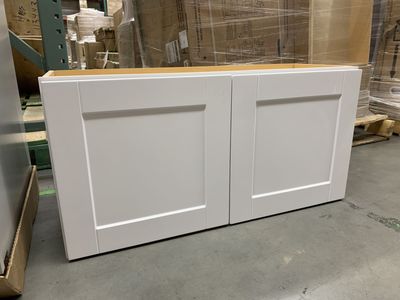 Hampton Bay Shaker 36 in. W x 12 in. D x 18 in. H Assembled Wall Bridge Kitchen Cabinet in Satin White