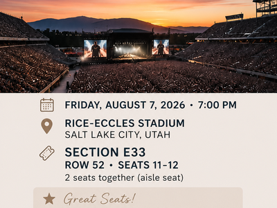 2 Zach Bryan Tickets - Aug 7, 2026 - Rice-Eccles Stadium SLC - Section E33 Row 52