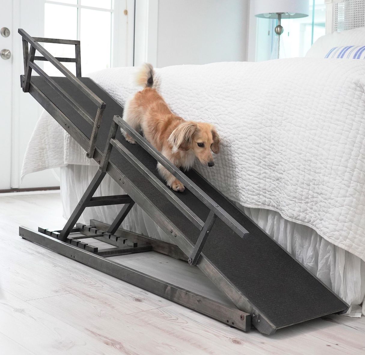 DoggoRamps Solid Hardwood Pet Ramp - Large, Adjustable, Non-Slip, for Beds & Furniture