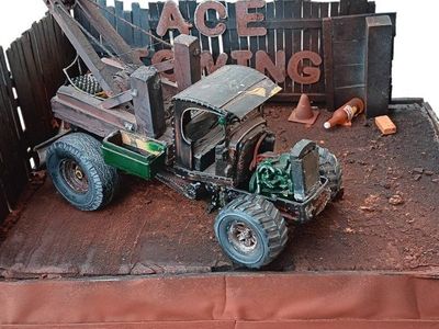 Vintage Ace Towing Diorama - Custom Built Model Truck with Display Base, Weathered.. Approx 10"×8"×6'5"..approx 1/35 scale.