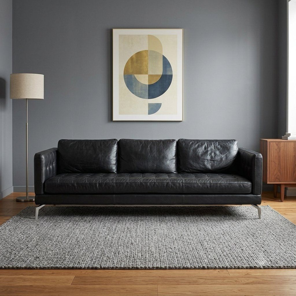 Modern Tufted Black Leather Sofa / Mid-Century Style Couch - Article Style