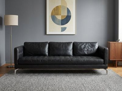 Modern Tufted Black Leather Sofa / Mid-Century Style Couch - Article Style