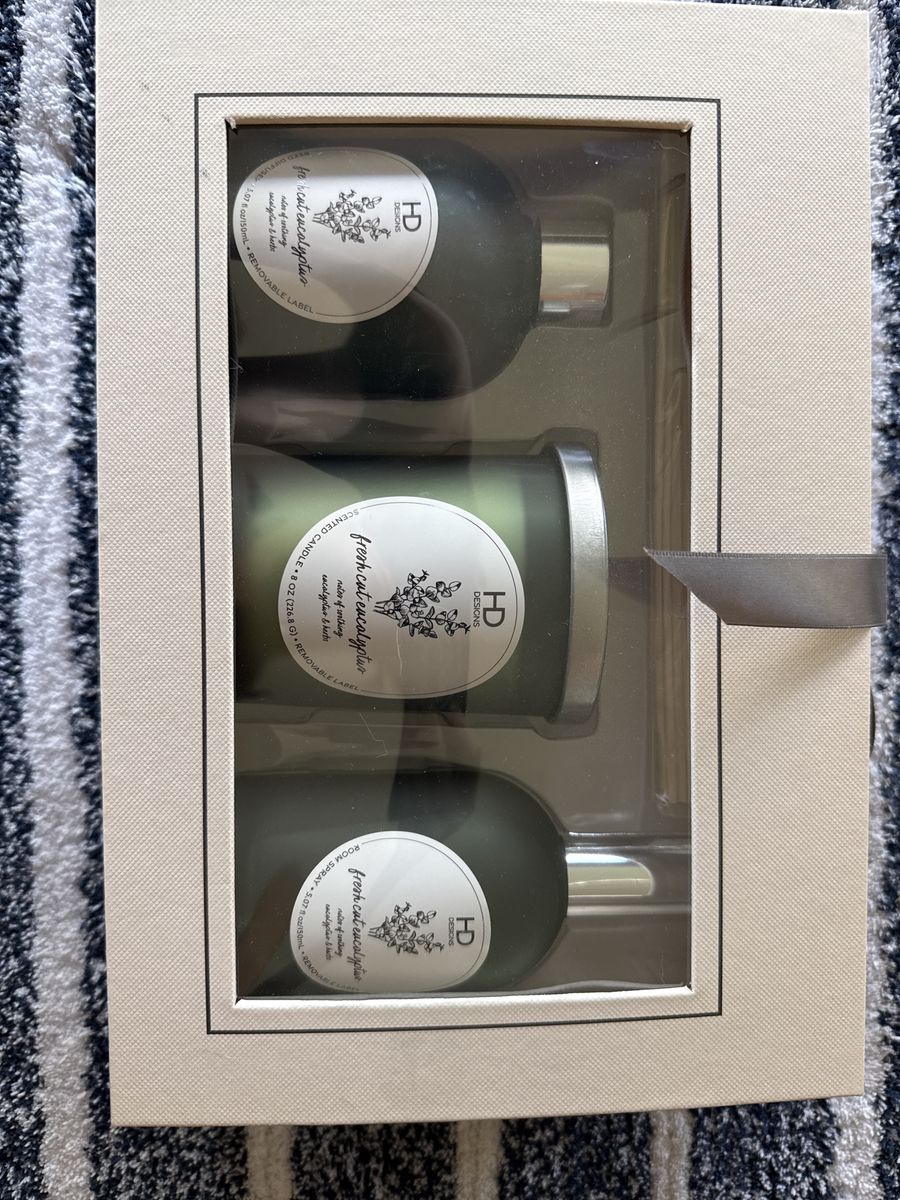 HD Designs Fresh Cut Eucalyptus Scented Candle, Reed Diffuser & Room Spray Gift Set