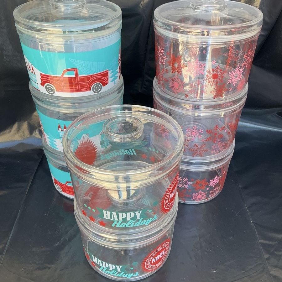 Set of 8 Holiday Stackable Food Storage Containers - Christmas Truck & Snowflake Designs