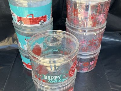 Set of 8 Holiday Stackable Food Storage Containers - Christmas Truck & Snowflake Designs