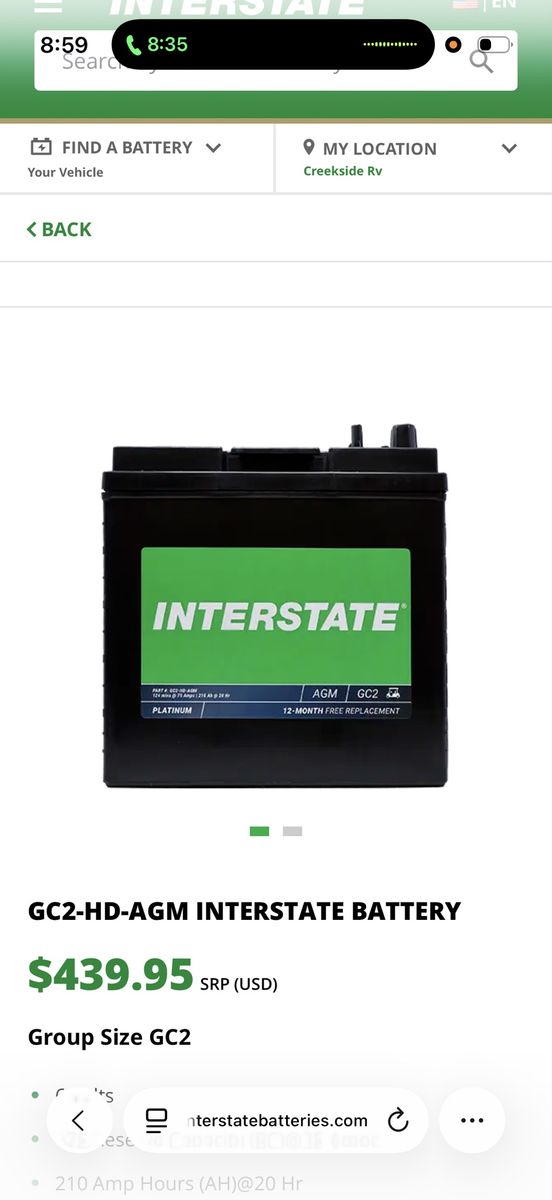 $440 GC2-HD-AGM INTERSTATE BATTERY