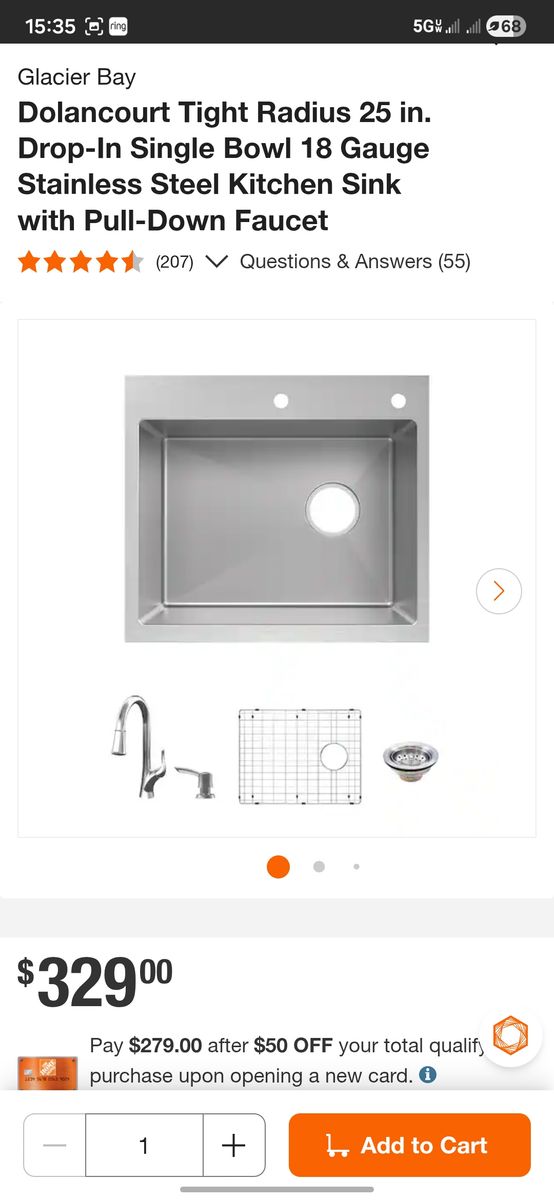 New Stainless steel sink with faucet, soap dispenser and bottom grate