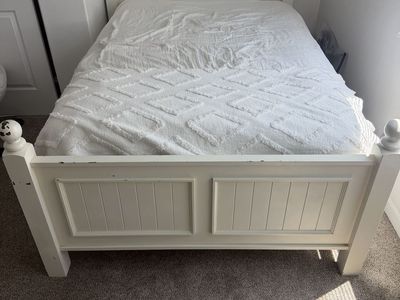 White Full Size Bed Frame, Mattress, and Box Spring - Barely Used