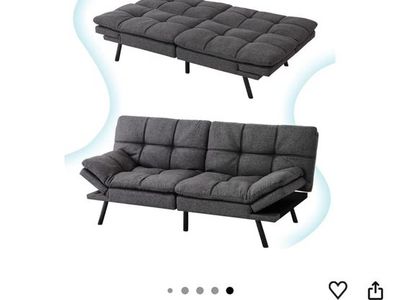 MUUGEGM 71" Dark Gray Futon Sofa Bed w/ Memory Foam, Adjustable Backrest & Armrest