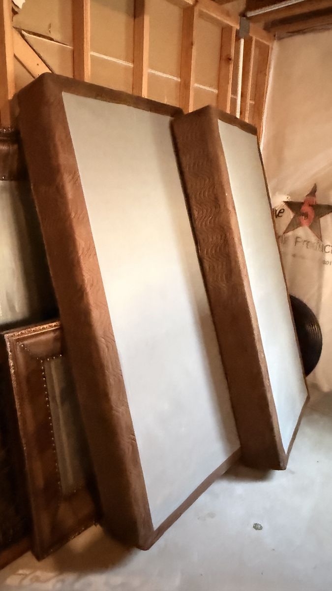 King Size Box Springs - Set of 2, Brown Patterned Fabric, Good Condition