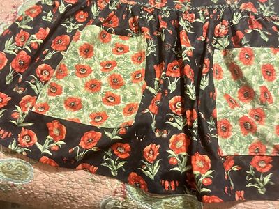 Handmade Half Apron with Red Poppy Floral Print - 52" Ties, 16" Length