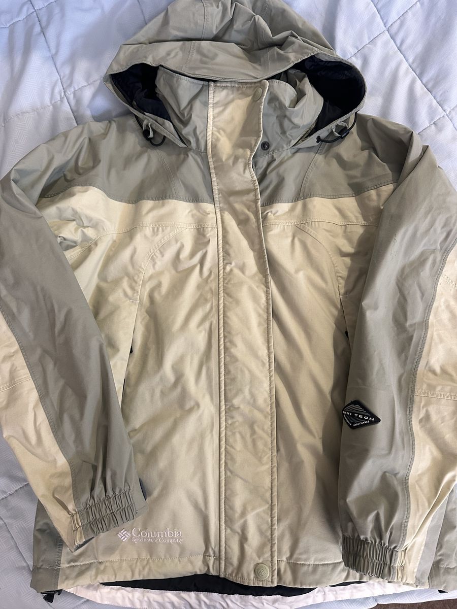 Columbia Sportswear Omni-Tech Hooded Jacket Tan Beige Grey Size M