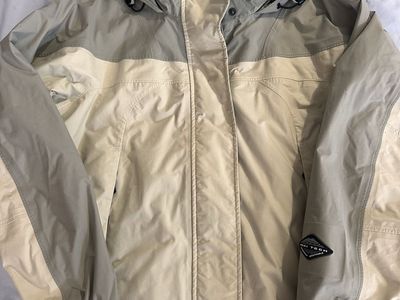 Columbia Sportswear Omni-Tech Hooded Jacket Tan Beige Grey Size M